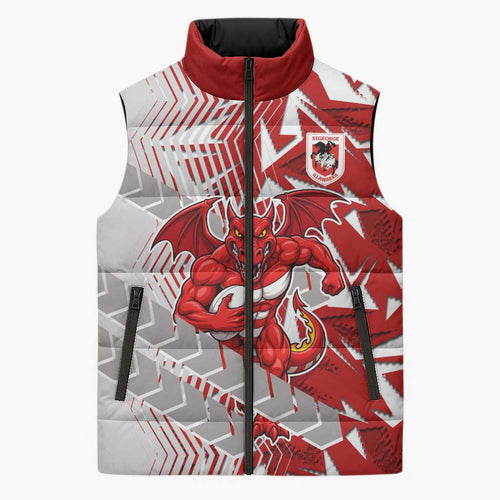 St George Illawarra Dragons Rugby Sleeveless Puffer Jacket Fierce Mascot Geometric Tribal Art
