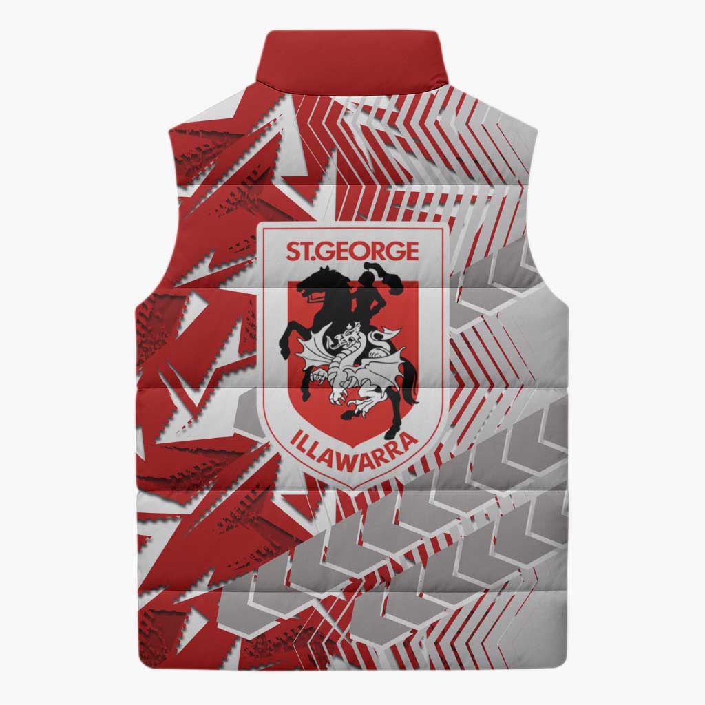 St George Illawarra Dragons Rugby Sleeveless Puffer Jacket Fierce Mascot Geometric Tribal Art