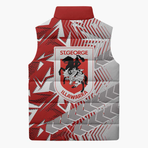 St George Illawarra Dragons Rugby Sleeveless Puffer Jacket Fierce Mascot Geometric Tribal Art
