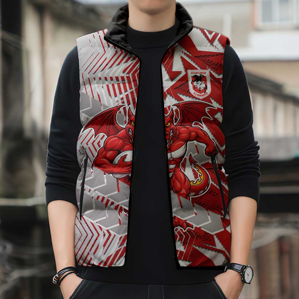 St George Illawarra Dragons Rugby Sleeveless Puffer Jacket Fierce Mascot Geometric Tribal Art