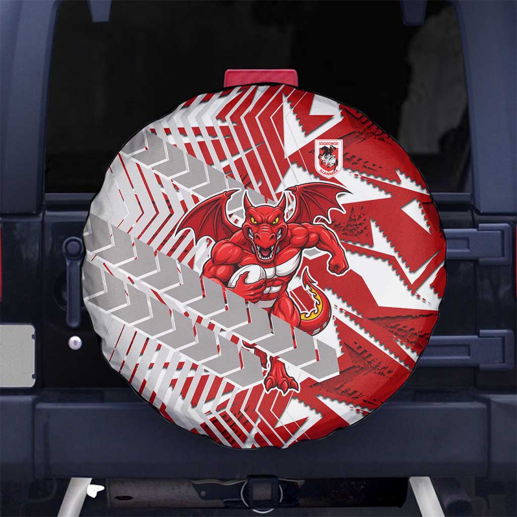 St George Illawarra Dragons Rugby Spare Tire Cover Fierce Mascot Geometric Tribal Art