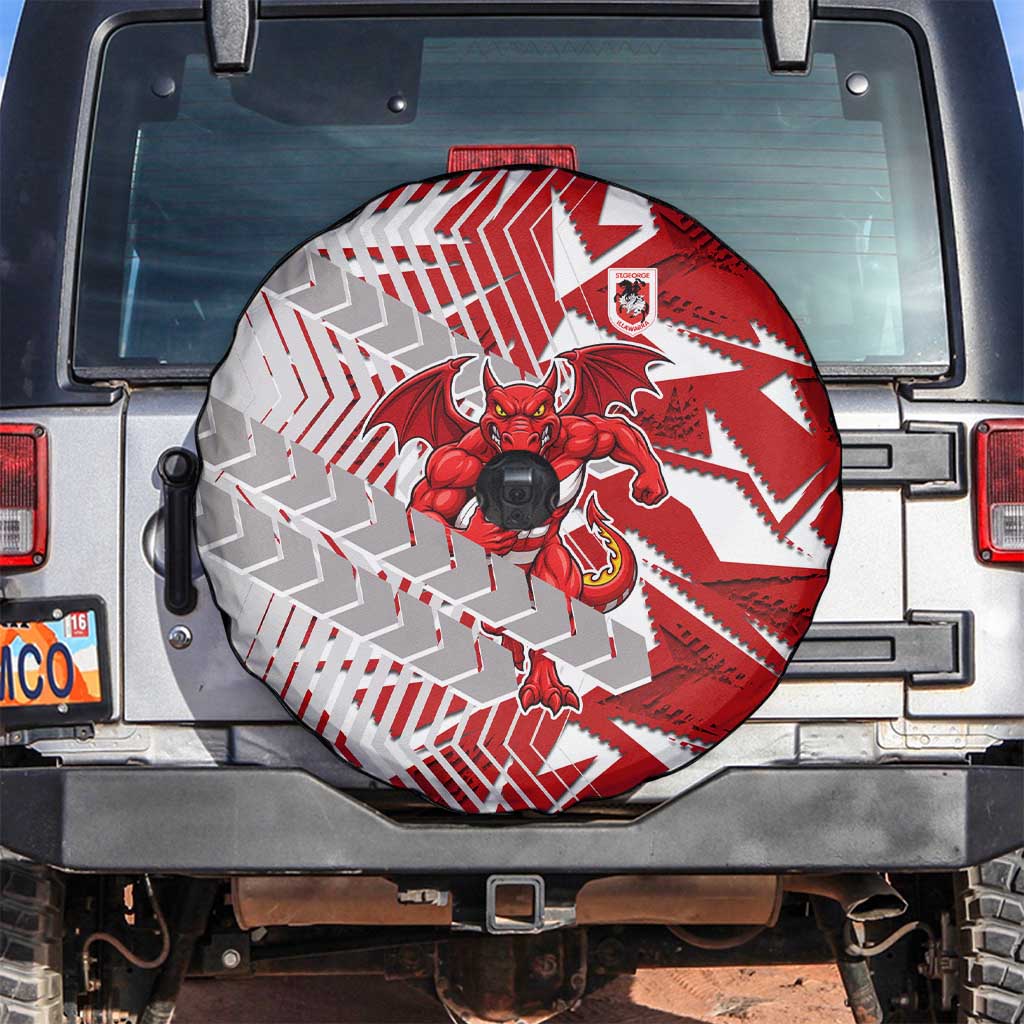 St George Illawarra Dragons Rugby Spare Tire Cover Fierce Mascot Geometric Tribal Art