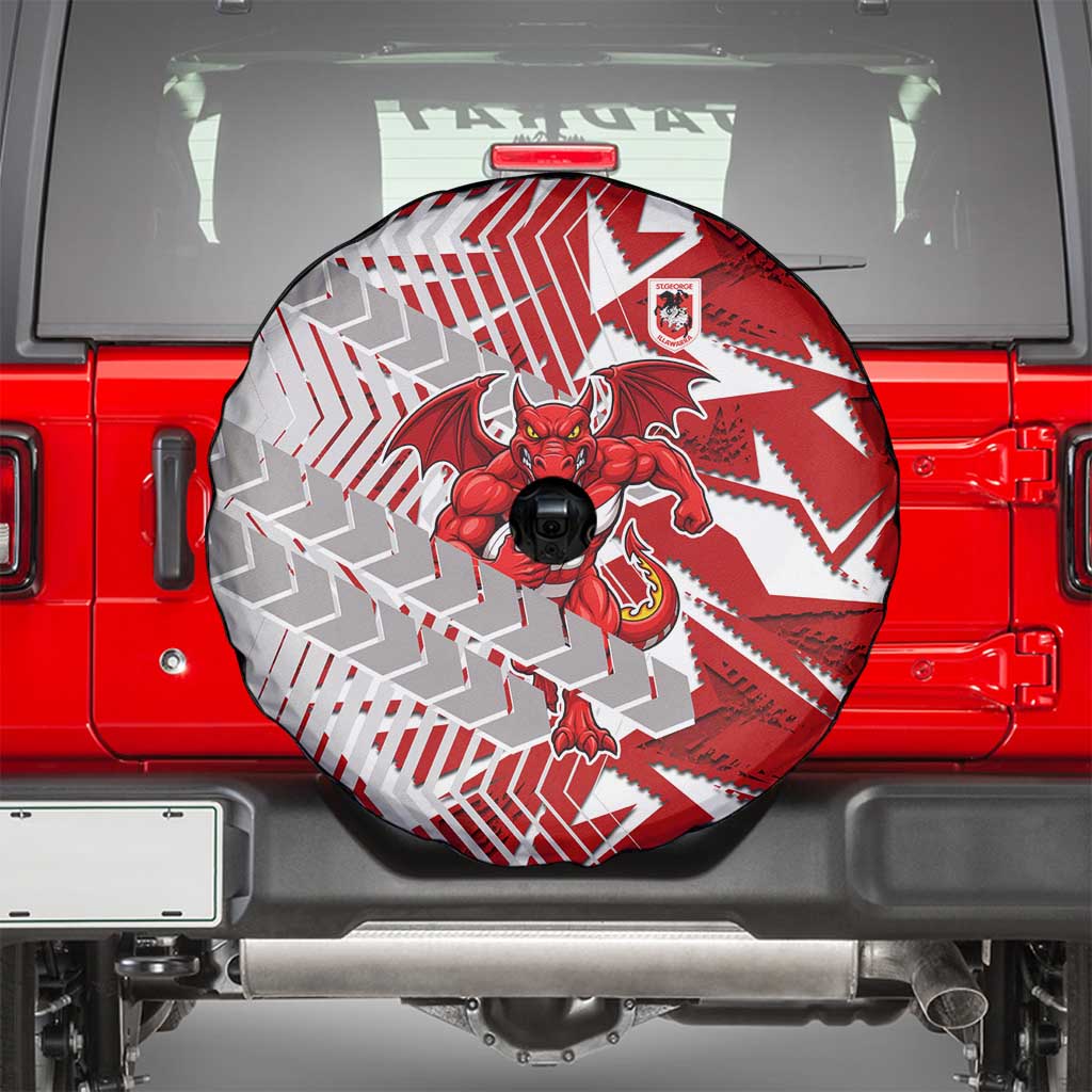 St George Illawarra Dragons Rugby Spare Tire Cover Fierce Mascot Geometric Tribal Art