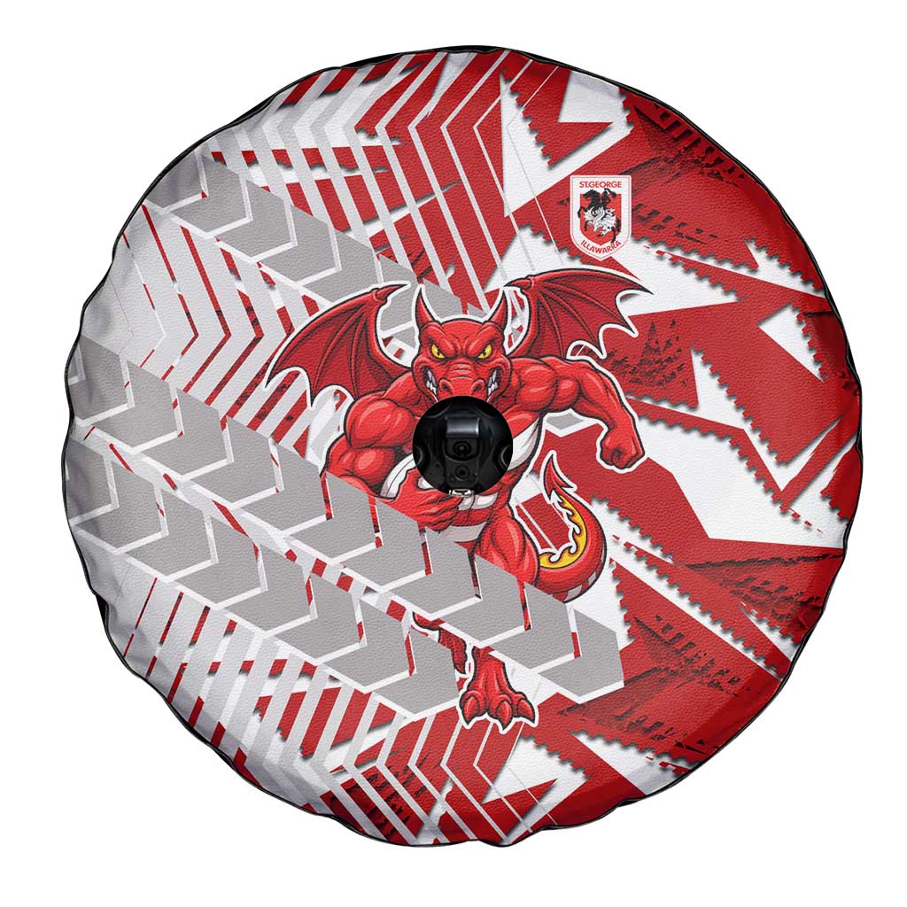 St George Illawarra Dragons Rugby Spare Tire Cover Fierce Mascot Geometric Tribal Art