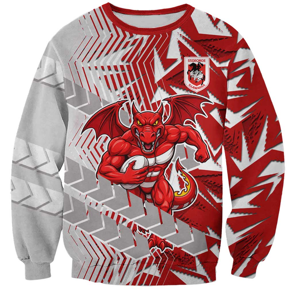 St George Illawarra Dragons Rugby Sweatshirt Fierce Mascot Geometric Tribal Art