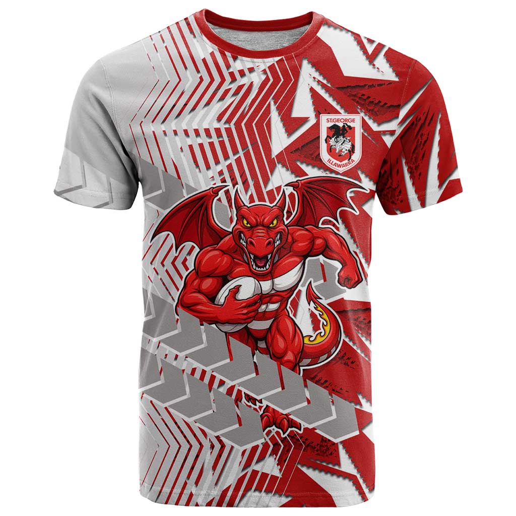 St George Illawarra Dragons Rugby T Shirt Fierce Mascot Geometric Tribal Art
