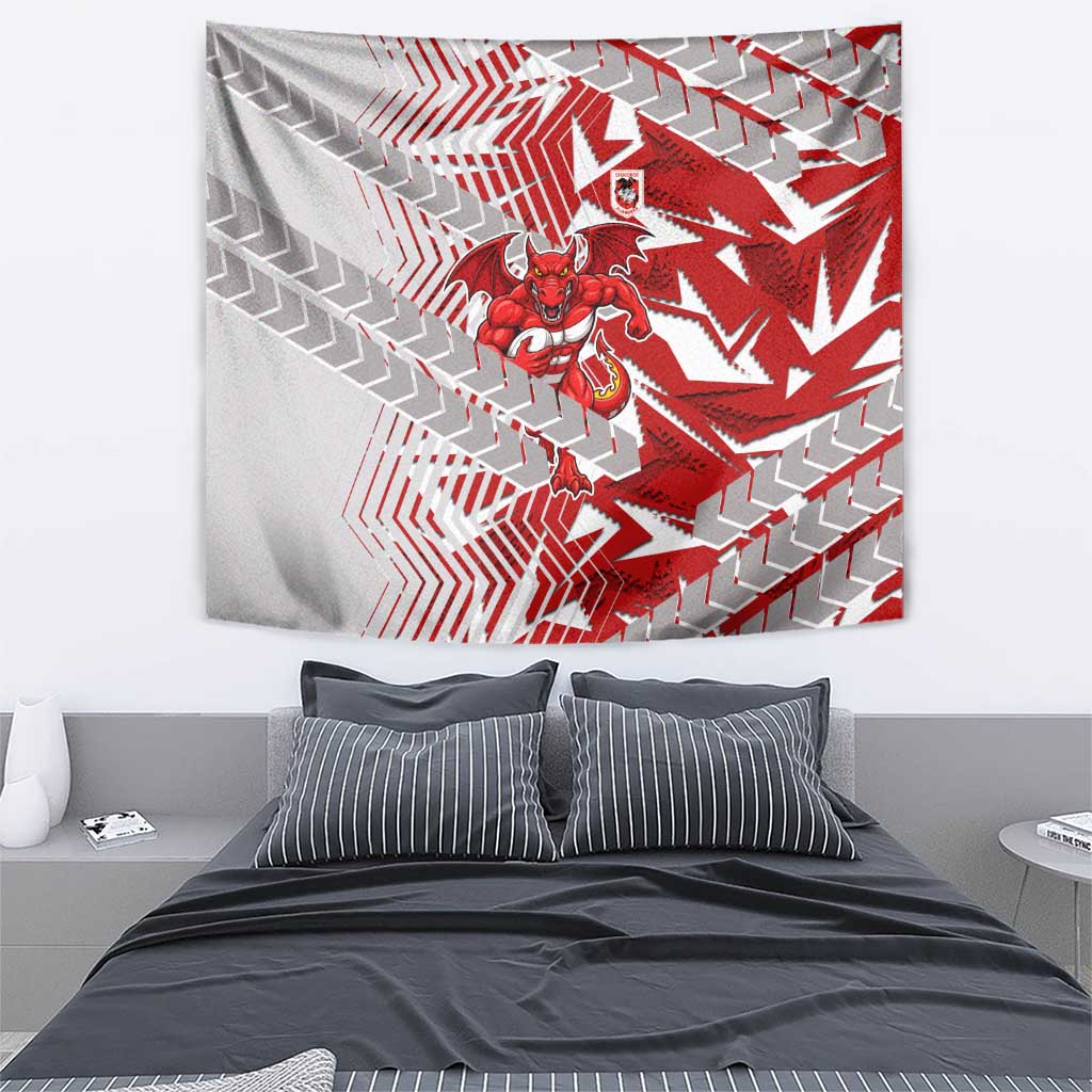 St George Illawarra Dragons Rugby Tapestry Fierce Mascot Geometric Tribal Art