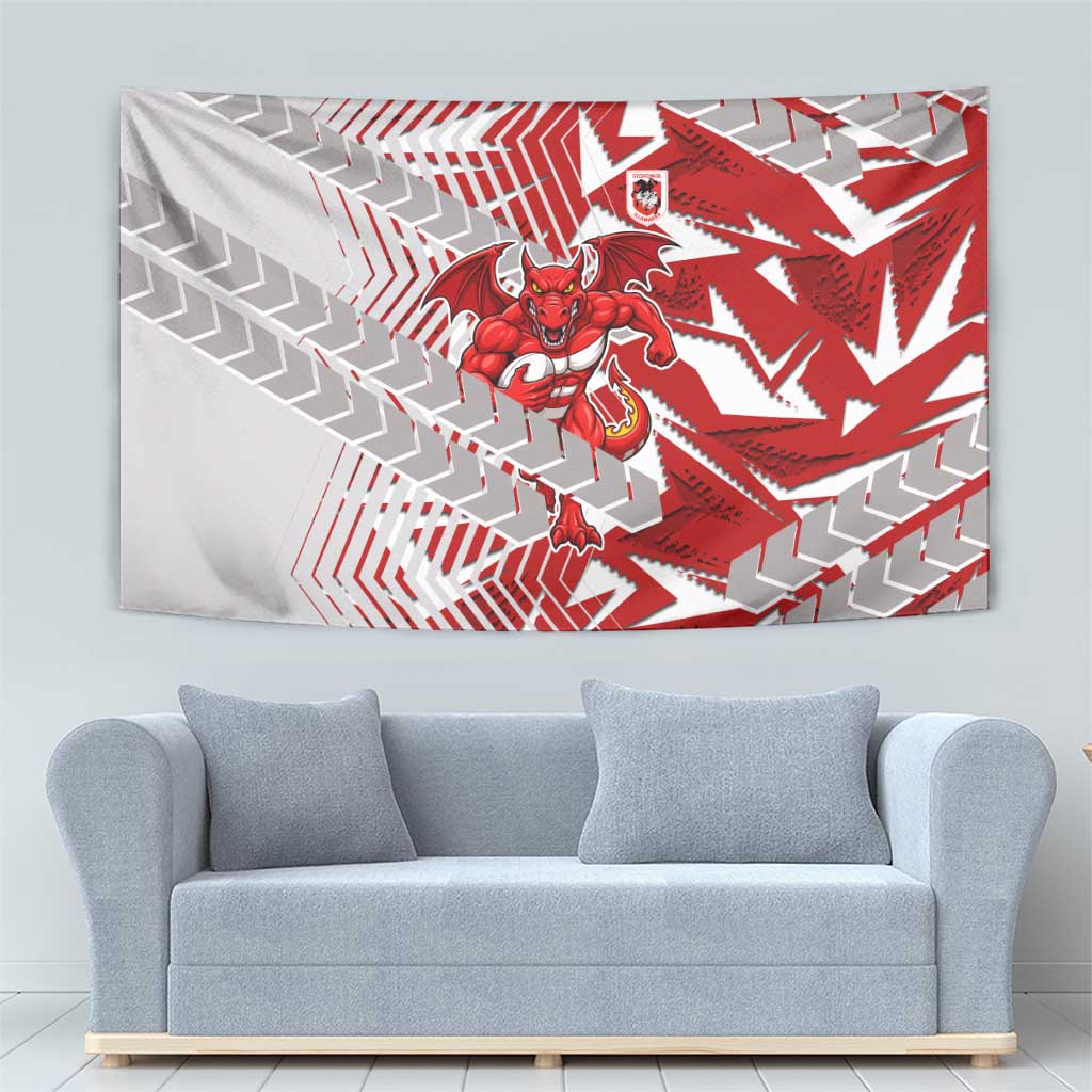 St George Illawarra Dragons Rugby Tapestry Fierce Mascot Geometric Tribal Art