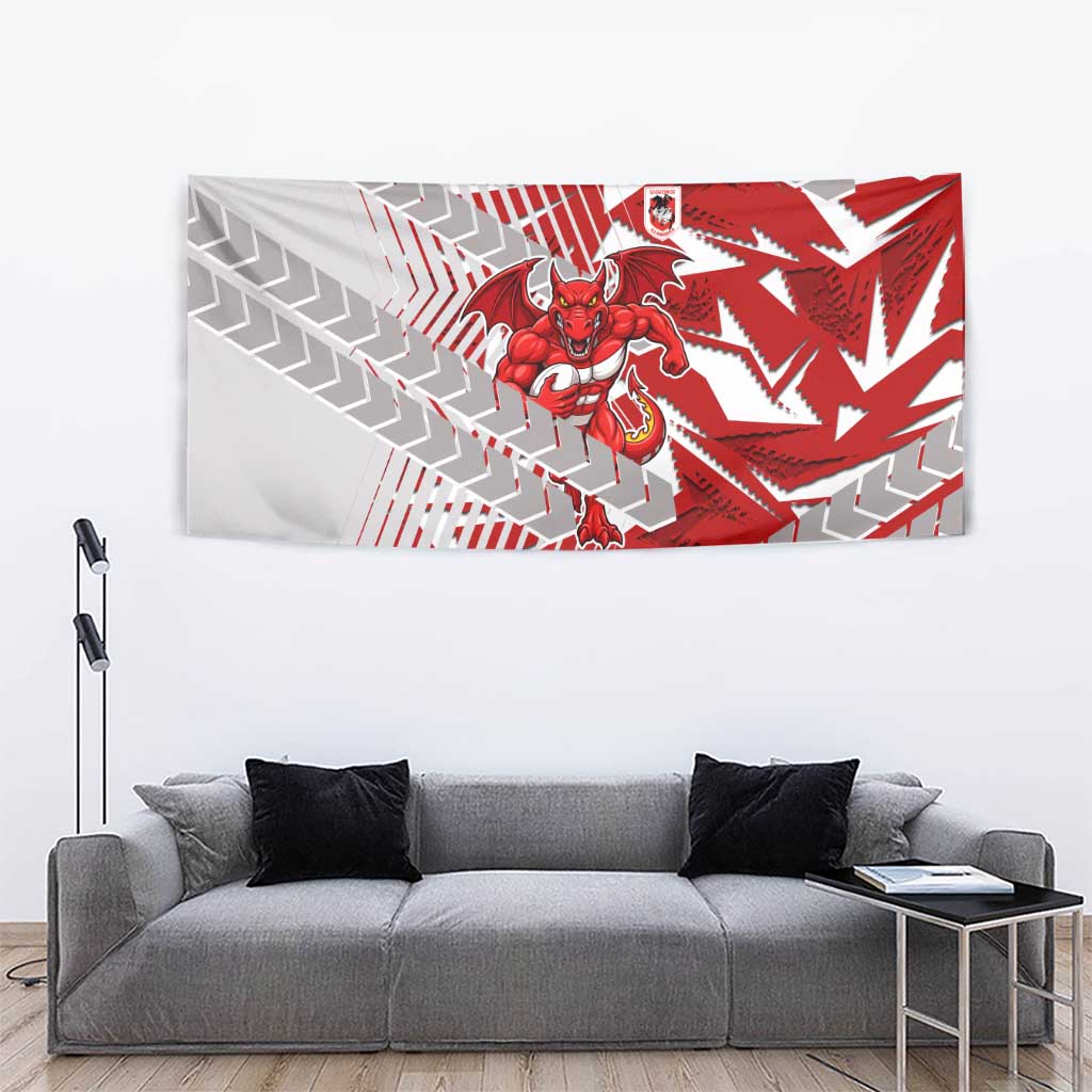 St George Illawarra Dragons Rugby Tapestry Fierce Mascot Geometric Tribal Art