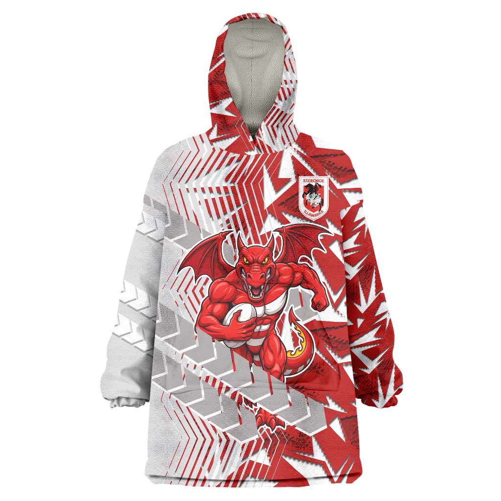St George Illawarra Dragons Rugby Wearable Blanket Hoodie Fierce Mascot Geometric Tribal Art