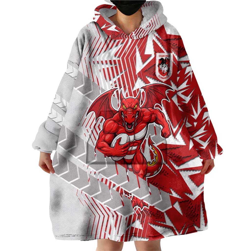 St George Illawarra Dragons Rugby Wearable Blanket Hoodie Fierce Mascot Geometric Tribal Art