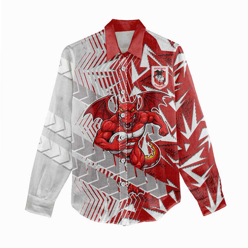St George Illawarra Dragons Rugby Women Casual Shirt Fierce Mascot Geometric Tribal Art
