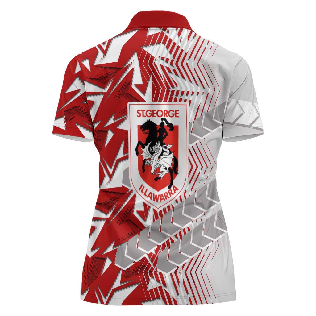 St George Illawarra Dragons Rugby Women Polo Shirt Fierce Mascot Geometric Tribal Art