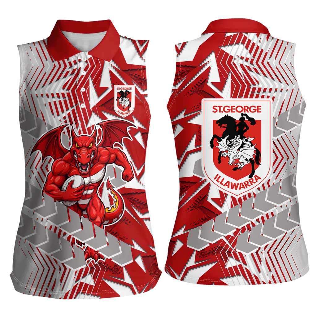 St George Illawarra Dragons Rugby Women Sleeveless Polo Shirt Fierce Mascot Geometric Tribal Art