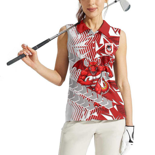 St George Illawarra Dragons Rugby Women Sleeveless Polo Shirt Fierce Mascot Geometric Tribal Art