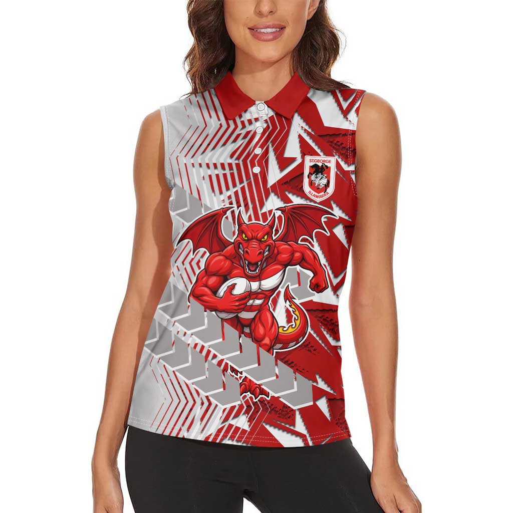 St George Illawarra Dragons Rugby Women Sleeveless Polo Shirt Fierce Mascot Geometric Tribal Art