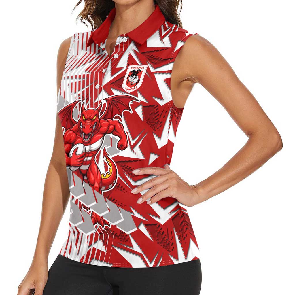 St George Illawarra Dragons Rugby Women Sleeveless Polo Shirt Fierce Mascot Geometric Tribal Art