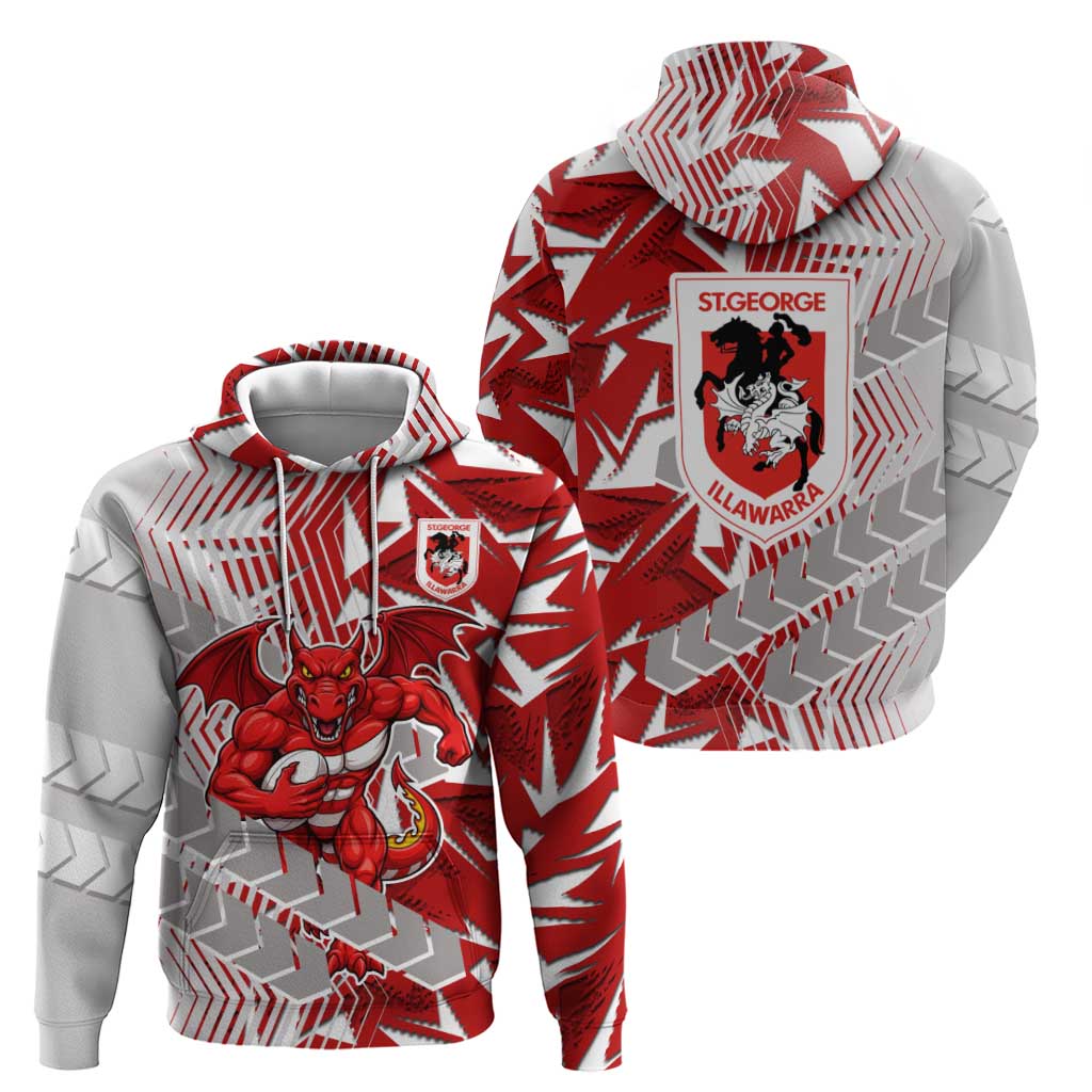 St George Illawarra Dragons Rugby Zip Hoodie Fierce Mascot Geometric Tribal Art