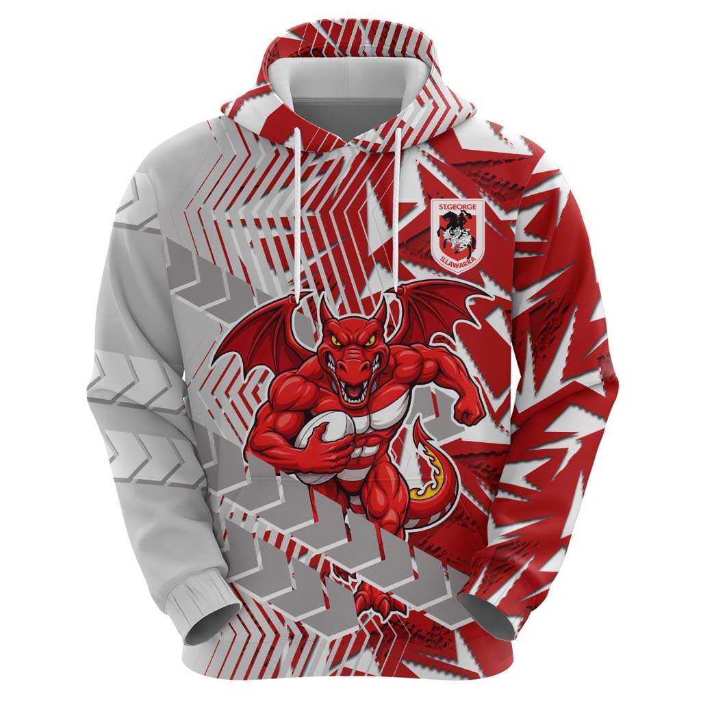 St George Illawarra Dragons Rugby Zip Hoodie Fierce Mascot Geometric Tribal Art