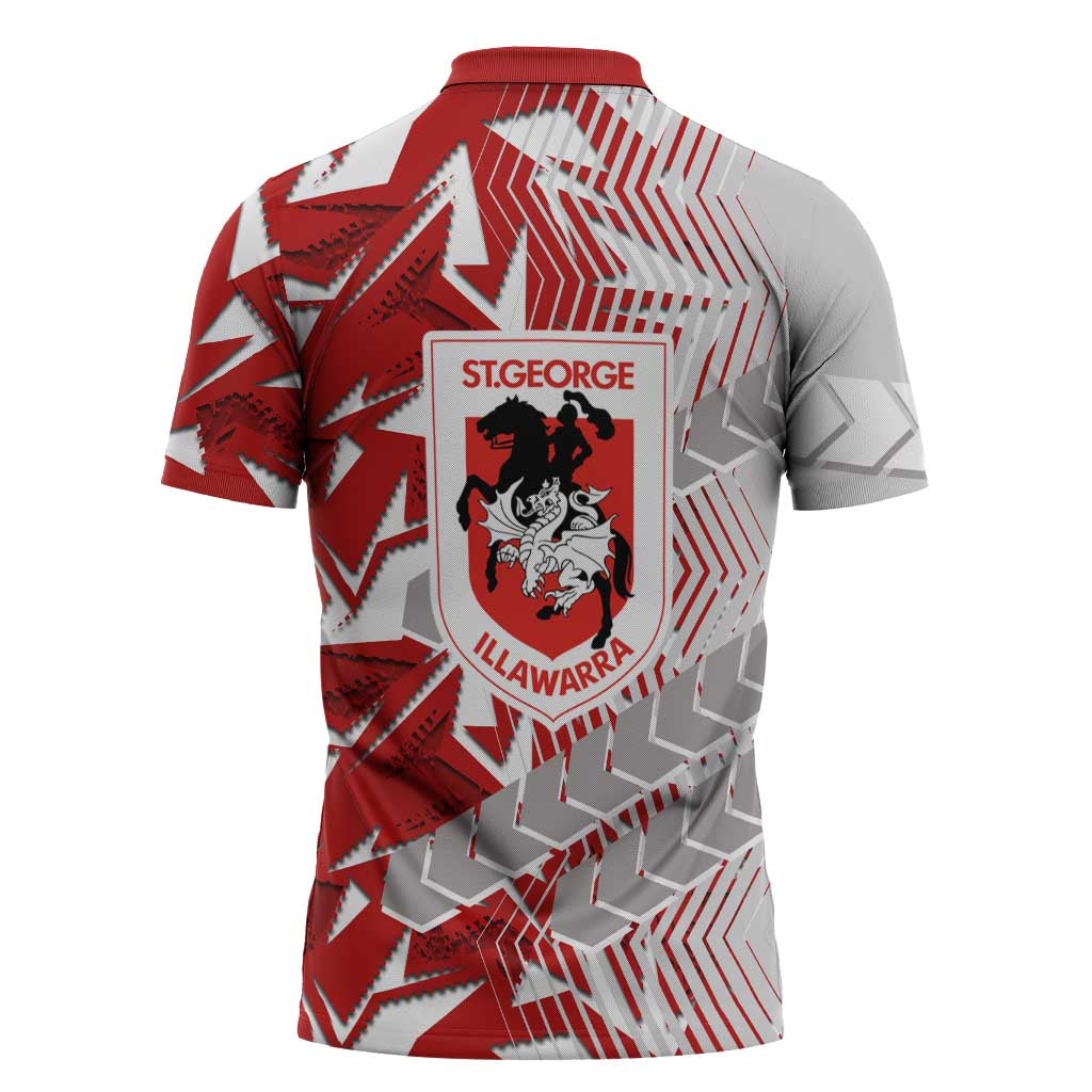 St George Illawarra Dragons Rugby Zipper Polo Shirt Fierce Mascot Geometric Tribal Art