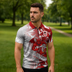 St George Illawarra Dragons Rugby Zipper Polo Shirt Fierce Mascot Geometric Tribal Art