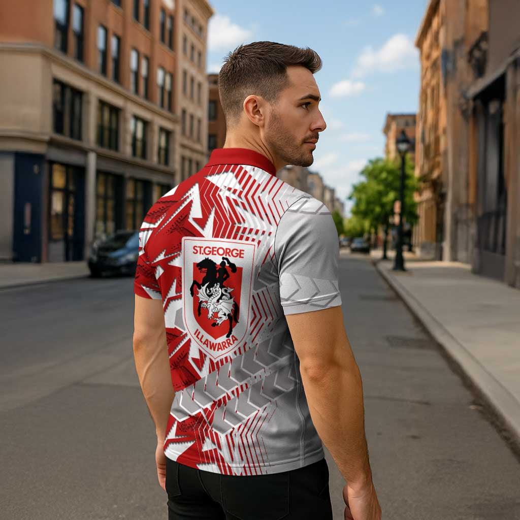 St George Illawarra Dragons Rugby Zipper Polo Shirt Fierce Mascot Geometric Tribal Art
