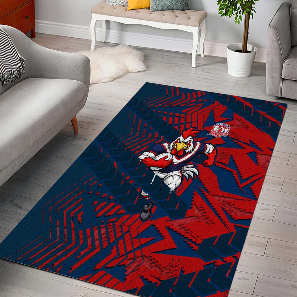 Sydney Roosters Rugby Area Rug Fierce Mascot Geometric Tribal Art