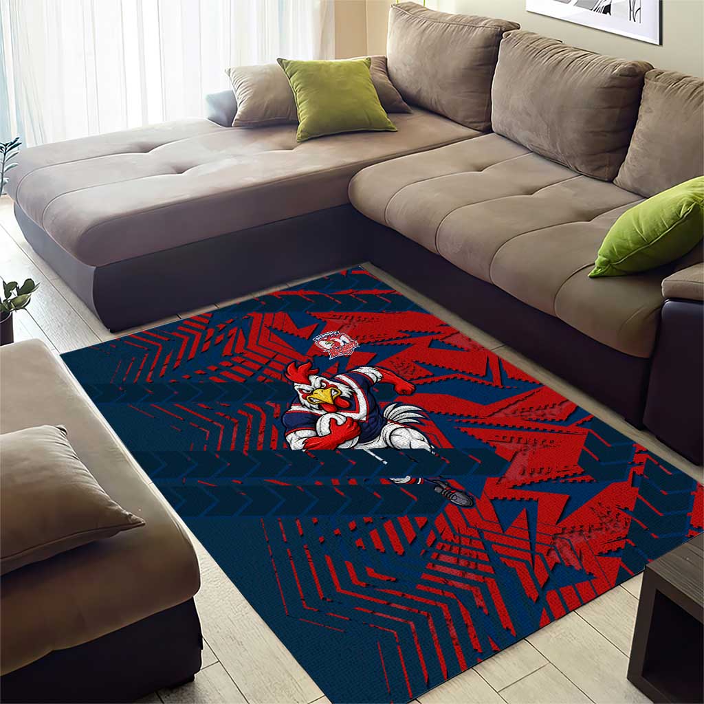Sydney Roosters Rugby Area Rug Fierce Mascot Geometric Tribal Art