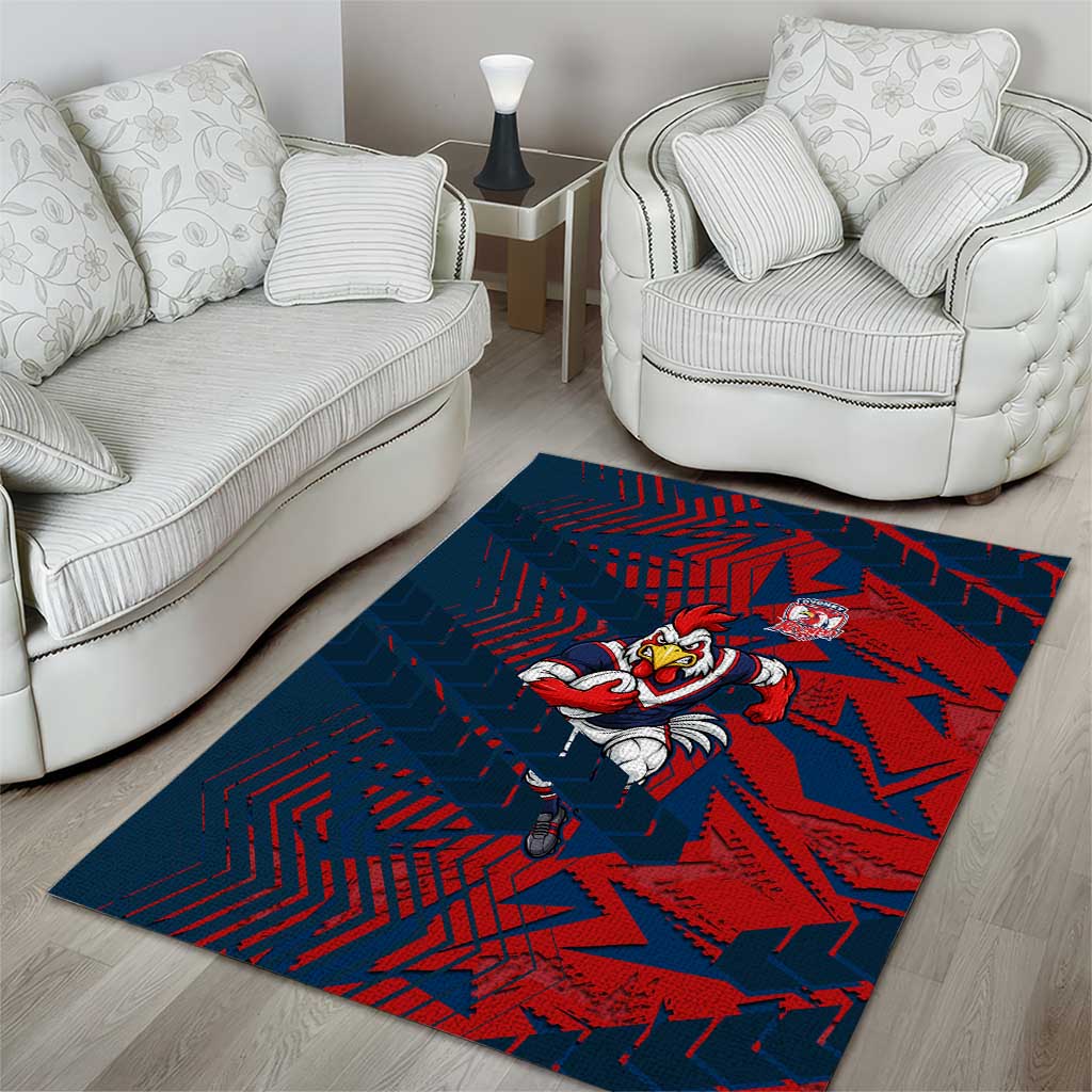 Sydney Roosters Rugby Area Rug Fierce Mascot Geometric Tribal Art