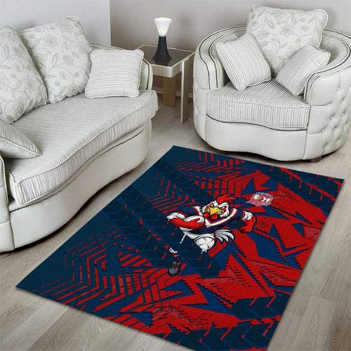 Sydney Roosters Rugby Area Rug Fierce Mascot Geometric Tribal Art