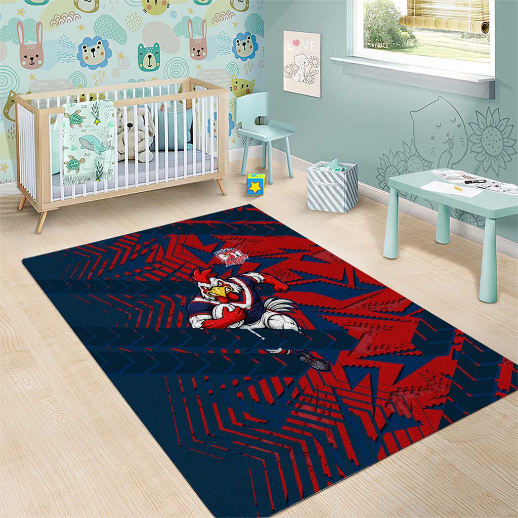 Sydney Roosters Rugby Area Rug Fierce Mascot Geometric Tribal Art