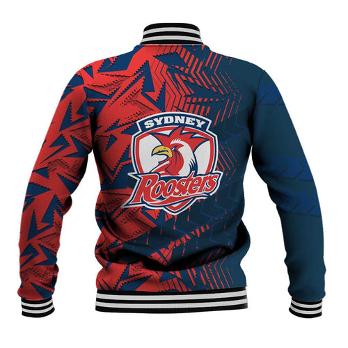 Sydney Roosters Rugby Baseball Jacket Fierce Mascot Geometric Tribal Art