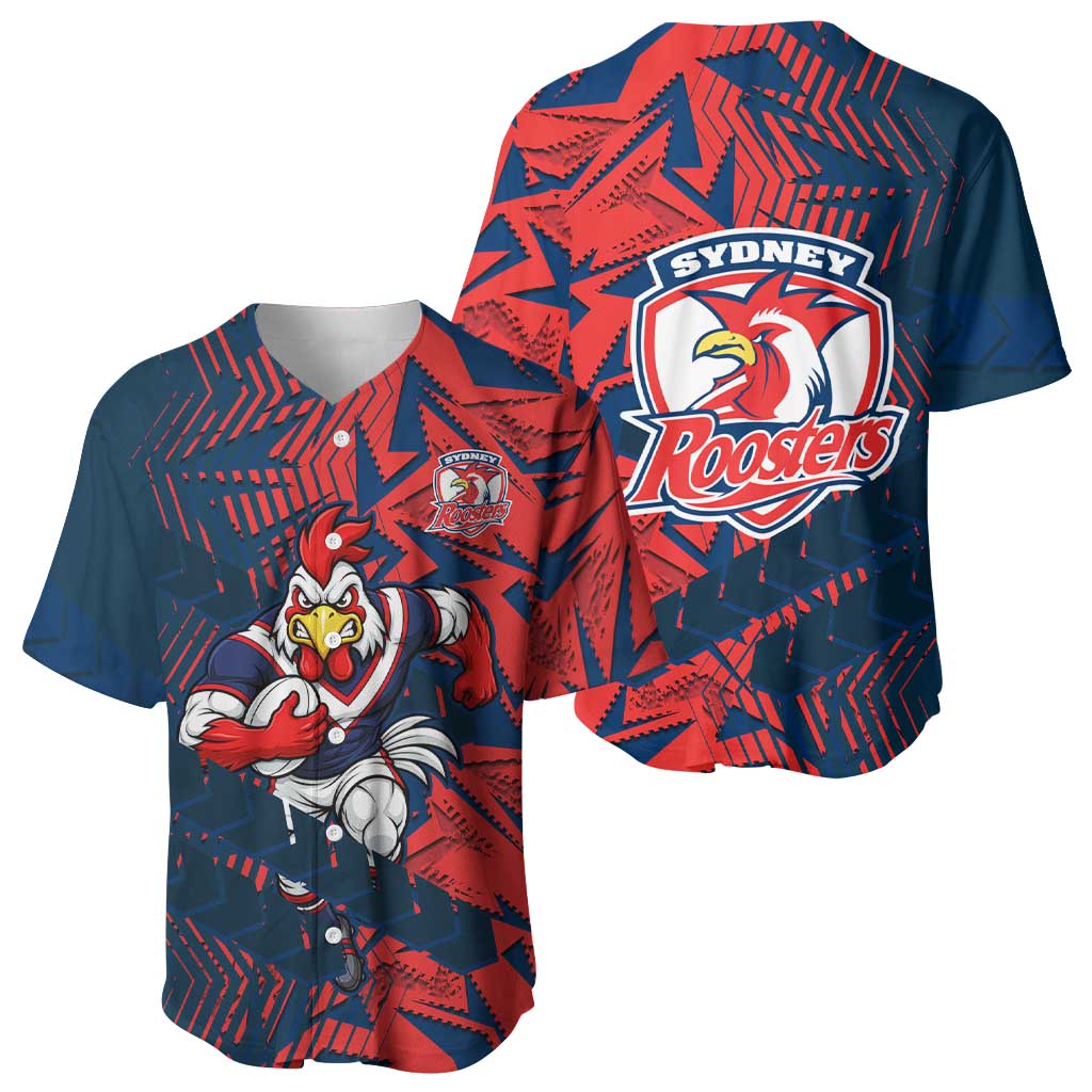 Sydney Roosters Rugby Baseball Jersey Fierce Mascot Geometric Tribal Art