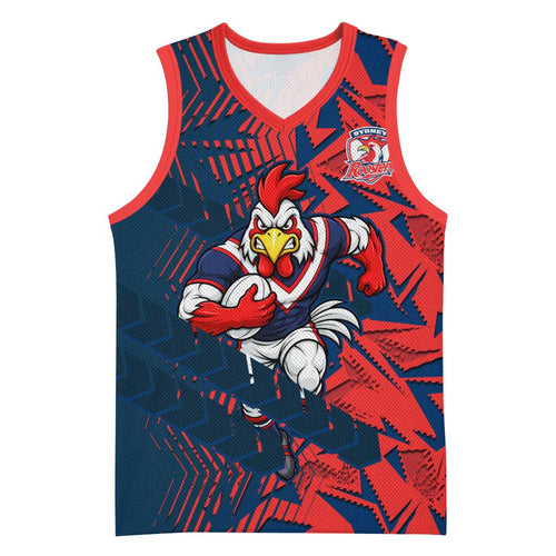 Sydney Roosters Rugby Basketball Jersey Fierce Mascot Geometric Tribal Art