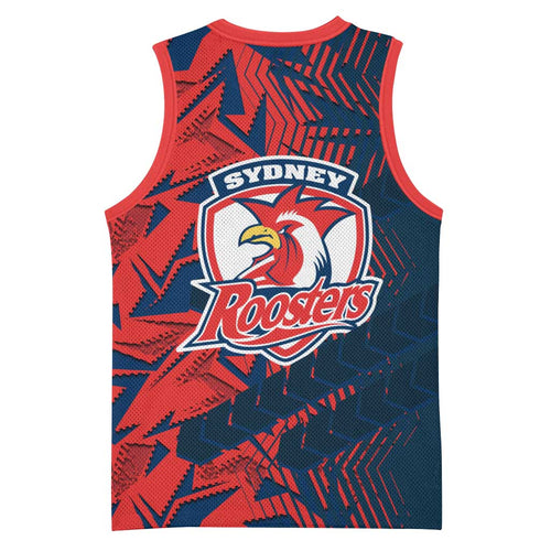 Sydney Roosters Rugby Basketball Jersey Fierce Mascot Geometric Tribal Art
