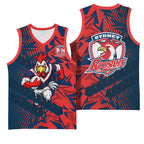 Sydney Roosters Rugby Basketball Jersey Fierce Mascot Geometric Tribal Art