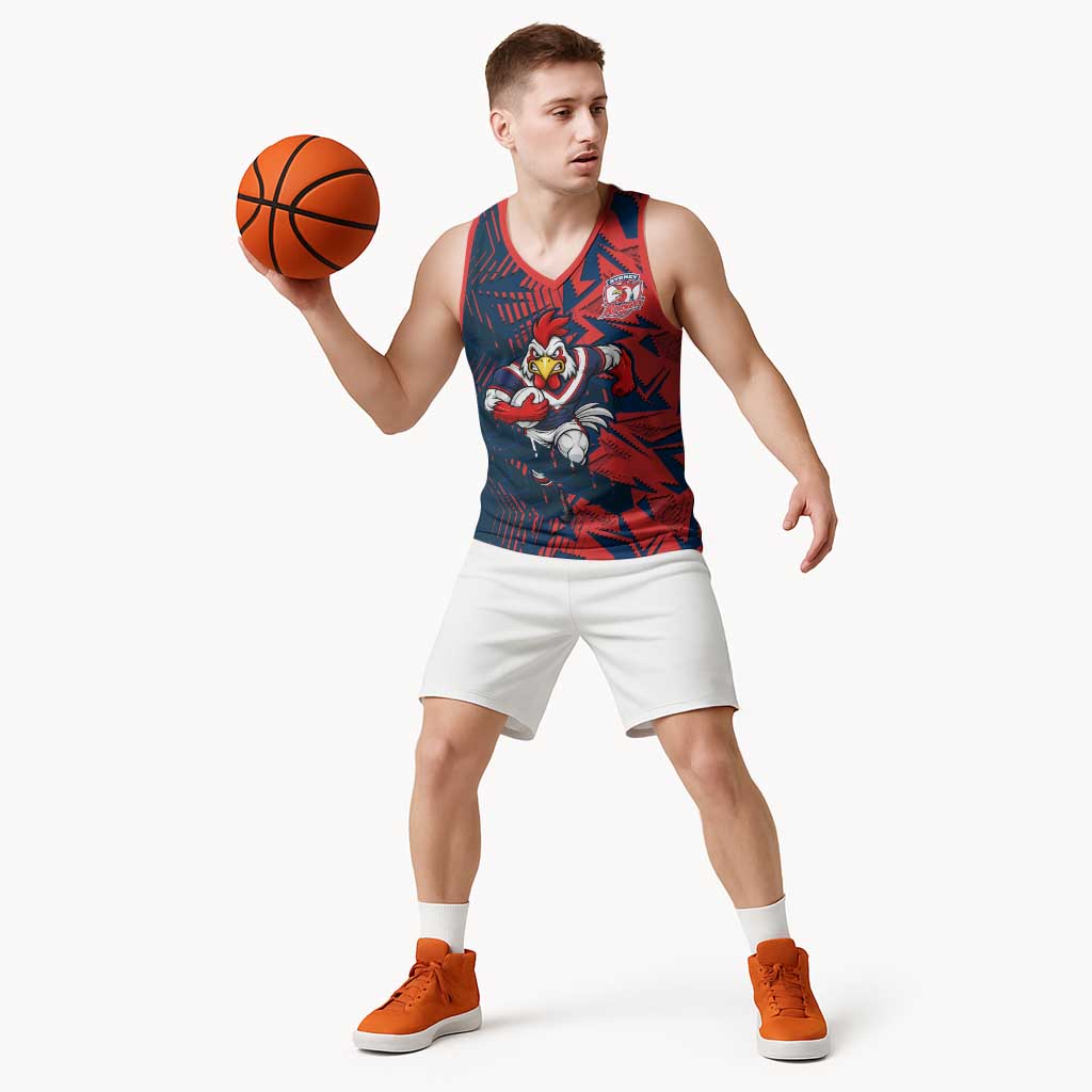 Sydney Roosters Rugby Basketball Jersey Fierce Mascot Geometric Tribal Art