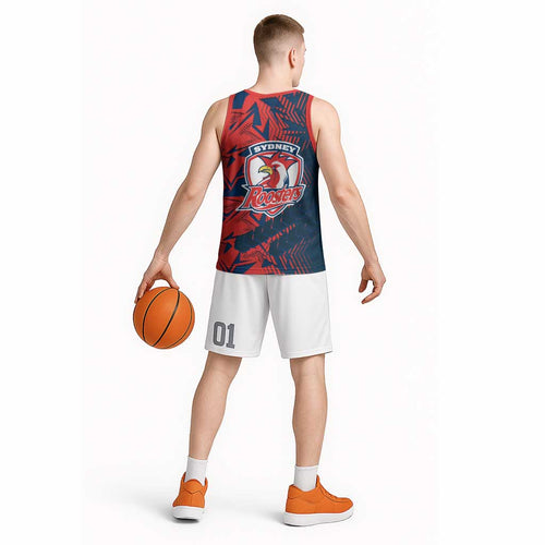 Sydney Roosters Rugby Basketball Jersey Fierce Mascot Geometric Tribal Art