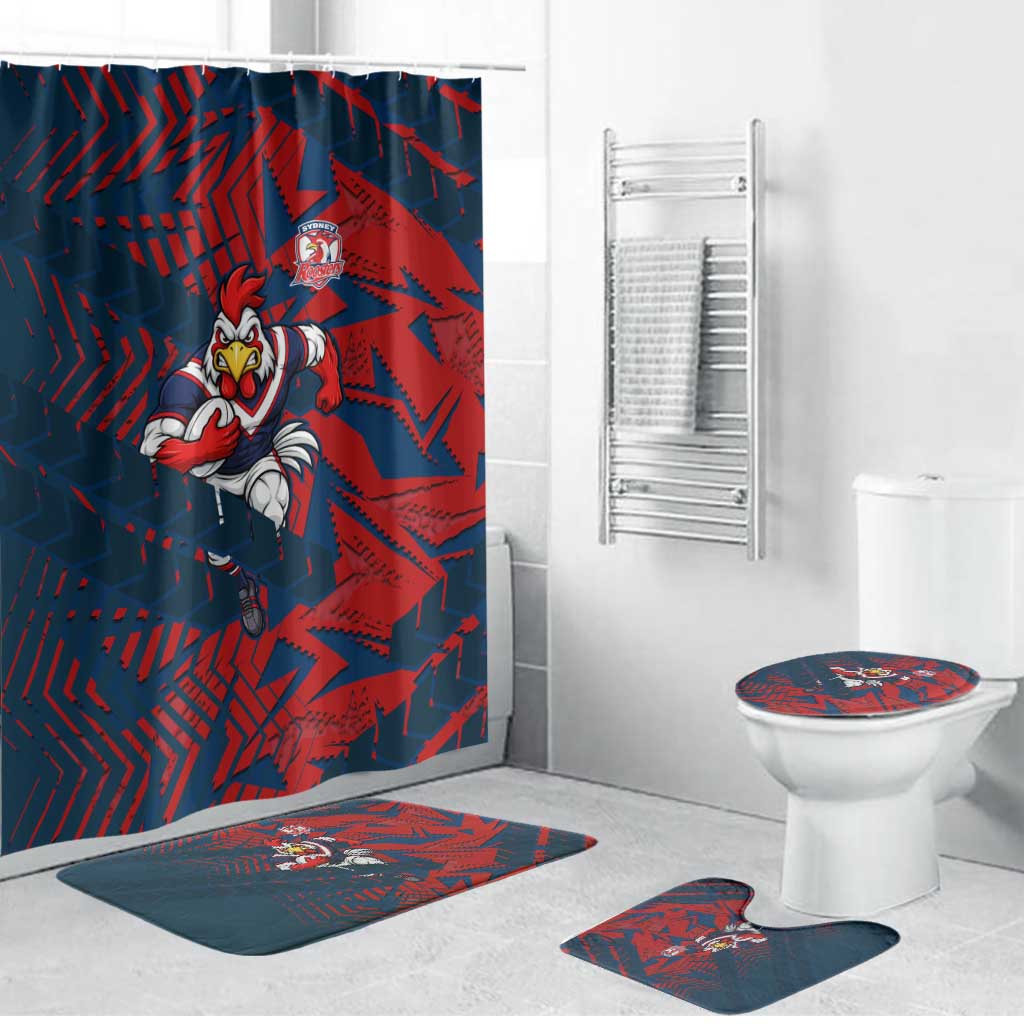 Sydney Roosters Rugby Bathroom Set Fierce Mascot Geometric Tribal Art