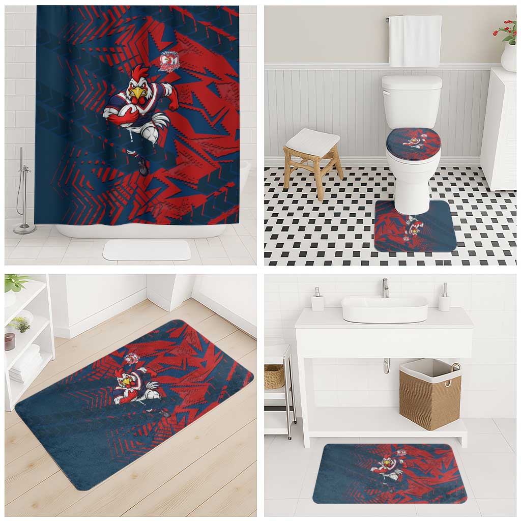 Sydney Roosters Rugby Bathroom Set Fierce Mascot Geometric Tribal Art