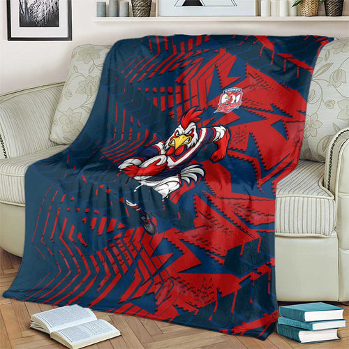 Sydney Roosters Rugby Blanket Fierce Mascot Geometric Tribal Art