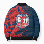Sydney Roosters Rugby Bomber Puffer Jacket Fierce Mascot Geometric Tribal Art
