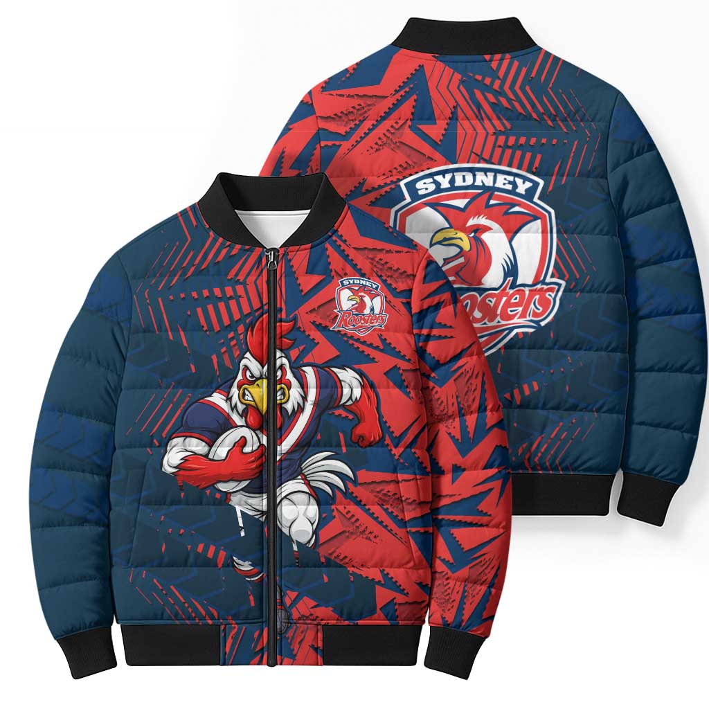 Sydney Roosters Rugby Bomber Puffer Jacket Fierce Mascot Geometric Tribal Art