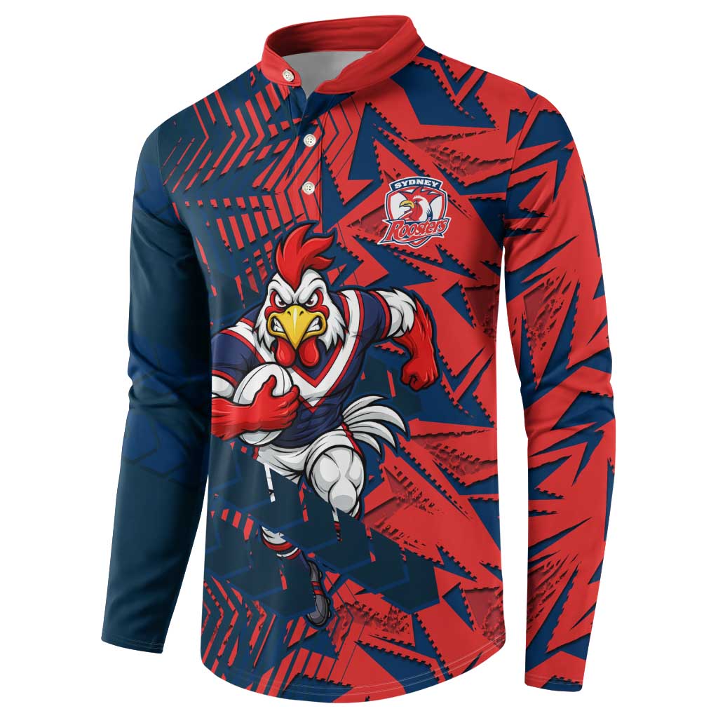 Sydney Roosters Rugby Button Sweatshirt Fierce Mascot Geometric Tribal Art