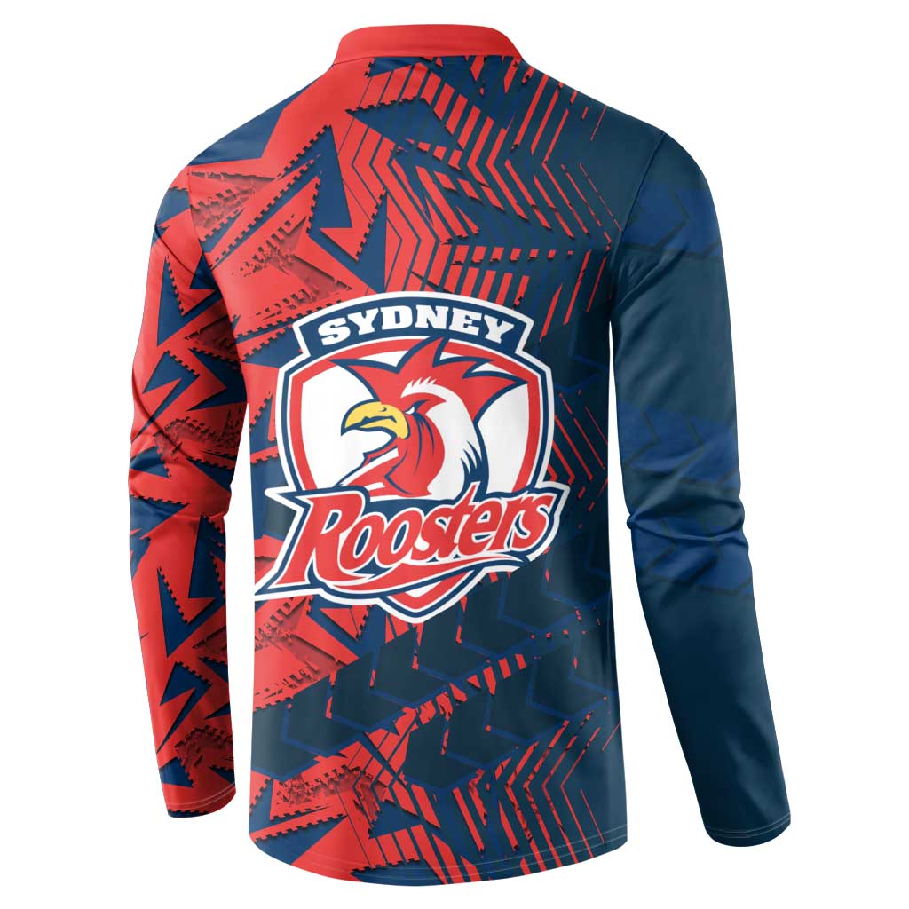 Sydney Roosters Rugby Button Sweatshirt Fierce Mascot Geometric Tribal Art