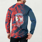 Sydney Roosters Rugby Button Sweatshirt Fierce Mascot Geometric Tribal Art