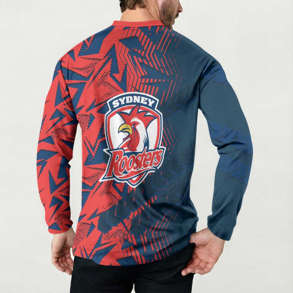 Sydney Roosters Rugby Button Sweatshirt Fierce Mascot Geometric Tribal Art