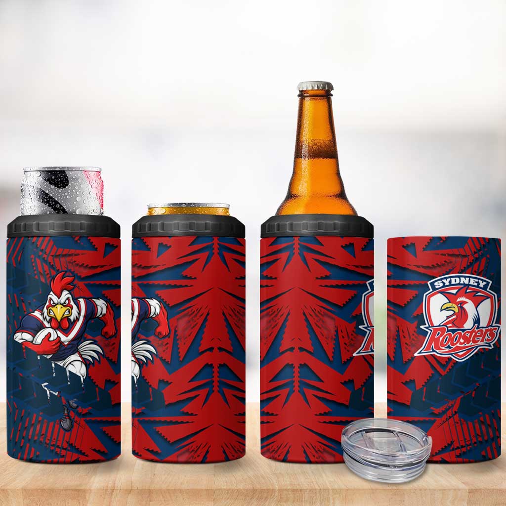 Sydney Roosters Rugby 4 in 1 Can Cooler Tumbler Fierce Mascot Geometric Tribal Art