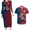 Sydney Roosters Rugby Couples Matching Long Sleeve Bodycon Dress and Hawaiian Shirt Fierce Mascot Geometric Tribal Art