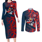 Sydney Roosters Rugby Couples Matching Long Sleeve Bodycon Dress and Long Sleeve Button Shirt Fierce Mascot Geometric Tribal Art